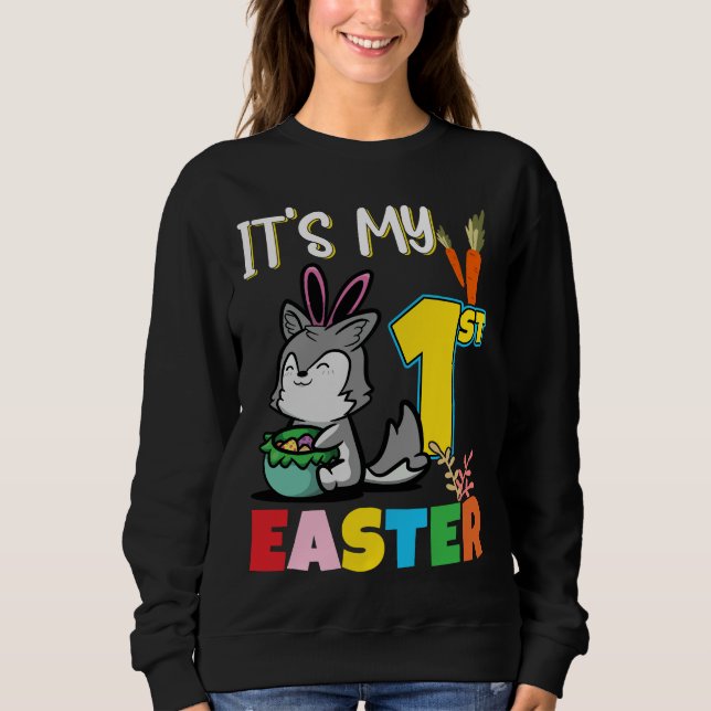 Sudadera Es mi primer bebé de cumpleaños de Pascua Husky (Anverso)