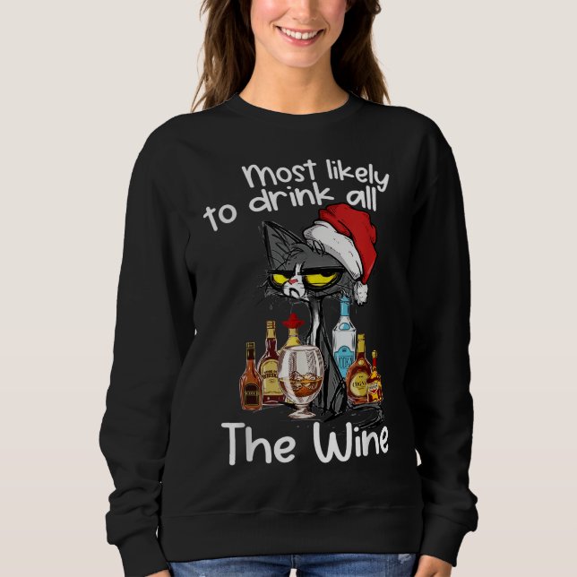 Sudadera Es Muy Probable Que Beba Todo El Vino Gracioso Gat (Anverso)