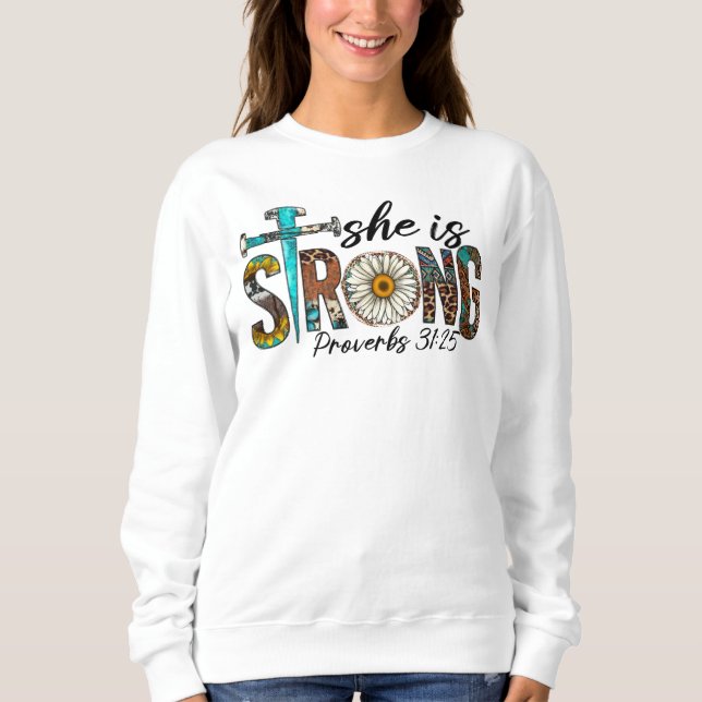 Sudadera Es Proverbios Fuertes 31:25 Fe  (Anverso)