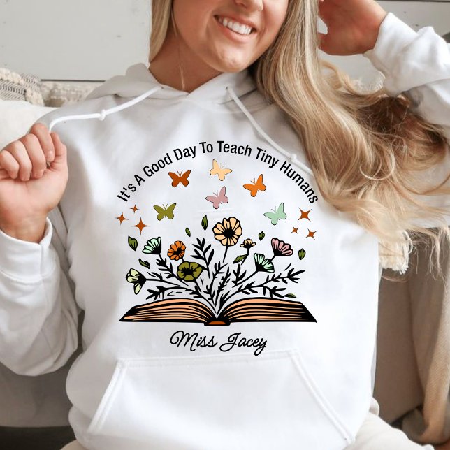 Sudadera es un buen día para enseñar pequeños humanos, rega (it's a good day to teach tiny humans hoodie, personalized teacher hoodie, teacher gift ideas hoodie,)