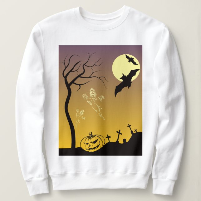 Sudadera Escena de Halloween en el cementerio de Haunted, H (Anverso del diseño)