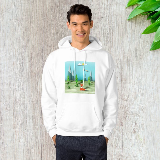 Sudadera Escena del bosque de Origami con montañas Fox y av (Subido por el creador)