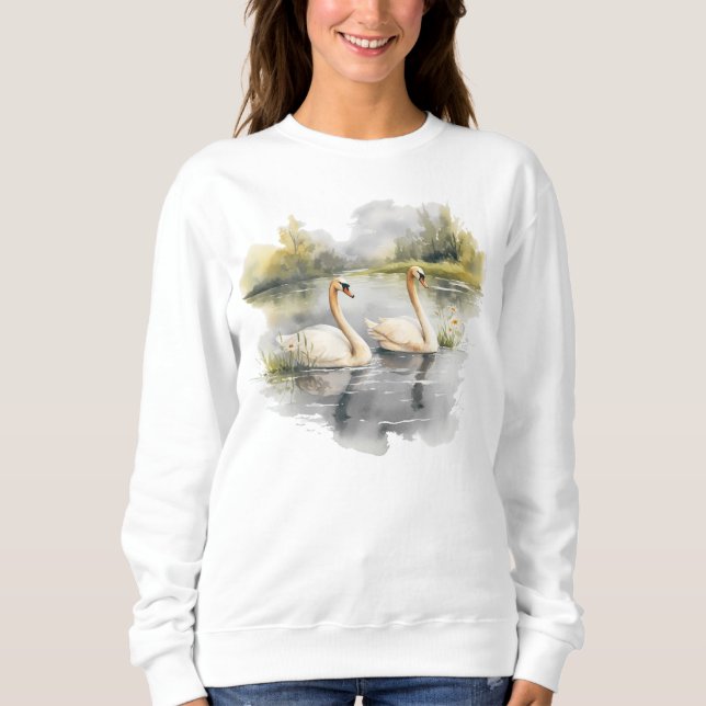 Sudadera Escena del lago de invierno de los cisnes blancos  (Anverso)