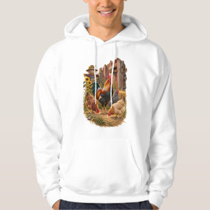 Sudadera Escena rústica de granero de granja con gallo y ga