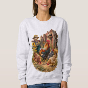 Sudadera Escena rústica de granero de granja con gallo y ga