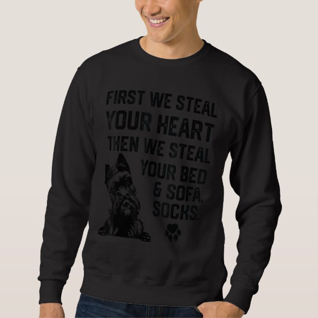 Sudadera Escocés Terrier Robar tu corazón Robar tu cama (Anverso)