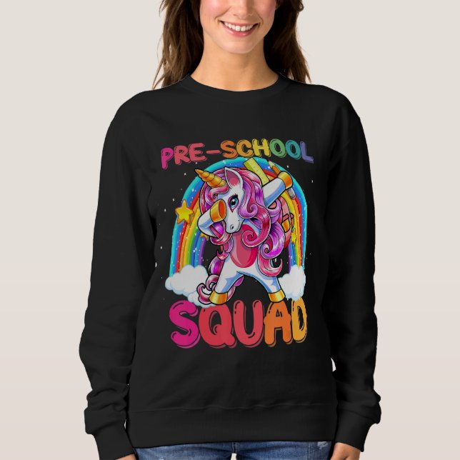 Sudadera Escuadrón De Preescolar Dabbing Unicornio Regresó  (Anverso)
