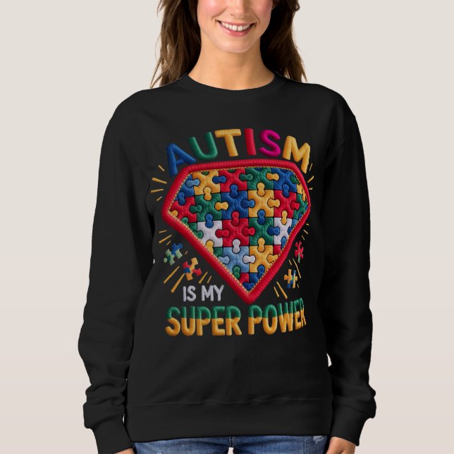 Sudadera Escudo de superhéroe de Conciencia del Autismo | E (Anverso)