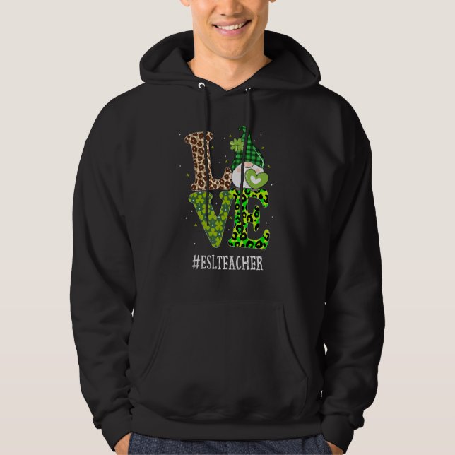 Sudadera Esl Teacher Love St Patricks Day Gnome Leopard Sha (Anverso)