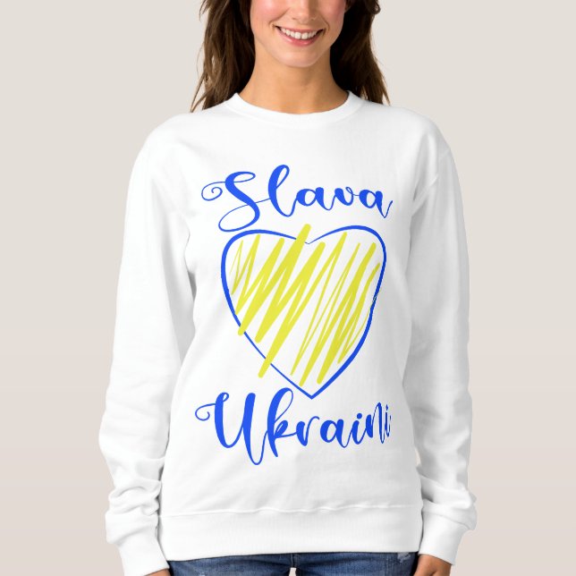 Sudadera Eslogan Slava Ukraini Gloria a Ucrania corazón  (Anverso)