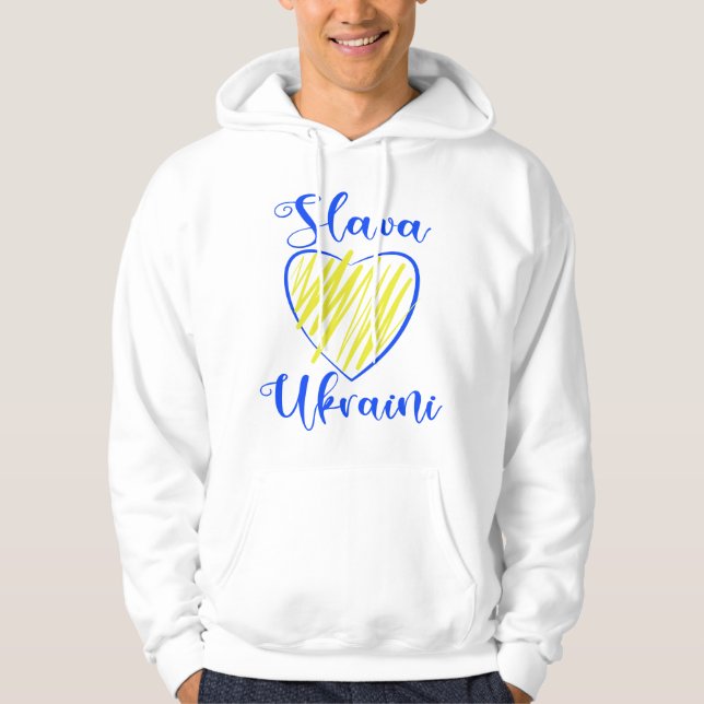Sudadera Eslogan Slava Ukraini Gloria a Ucrania corazón  (Anverso)