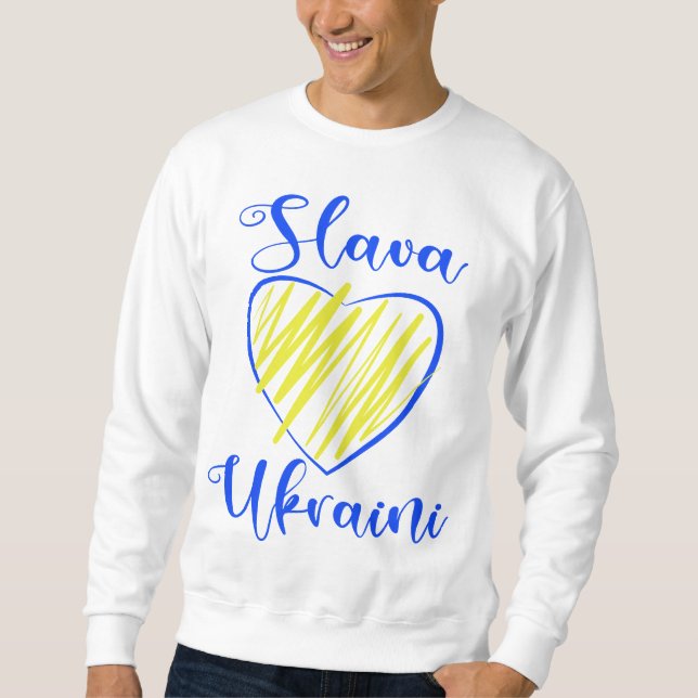 Sudadera Eslogan Slava Ukraini Gloria a Ucrania corazón  (Anverso)
