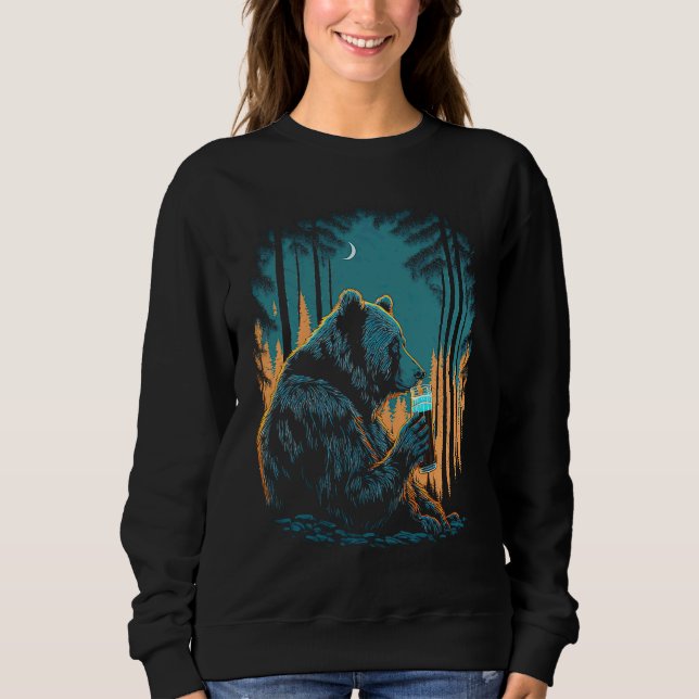 Sudadera Esoteric Bear drinking Beer Night Forest (Anverso)