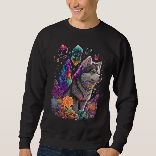 Sudadera Esoteric Husky Dog Crystals Cute Illustration  2 (Anverso)