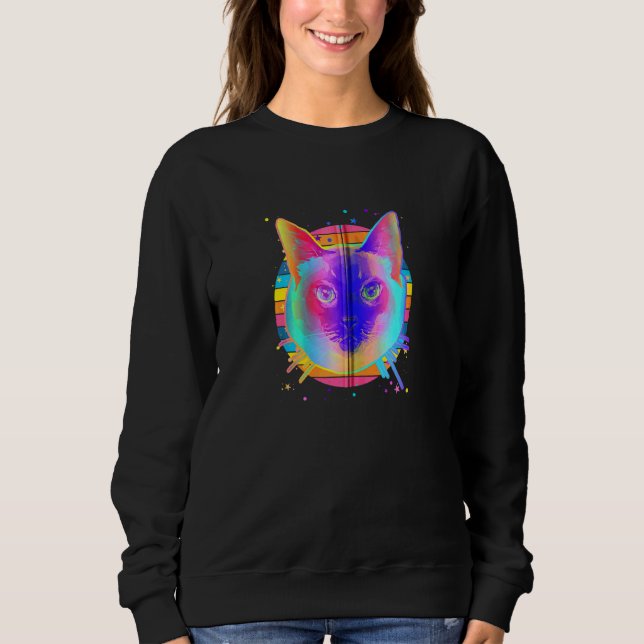 Sudadera Espacio en arco iris del gato siamés negro (Anverso)