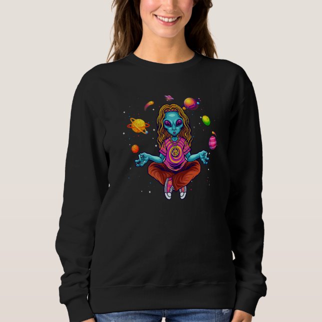 Sudadera Espacio meditativo retro Alien Poses y Planetas de (Anverso)