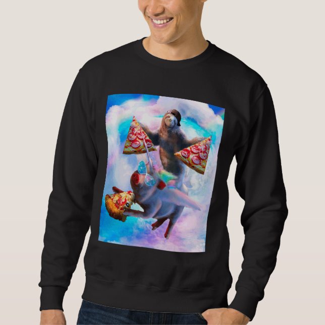 Sudadera Espacio volador Pizza Sloth Riding Rainbow Pig Uni (Anverso)