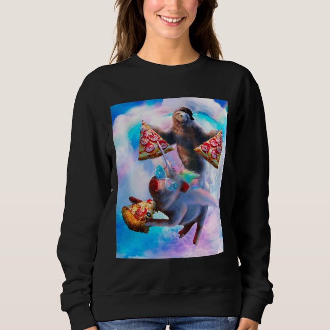 Sudadera Espacio volador Pizza Sloth Riding Rainbow Pig Uni (Anverso)