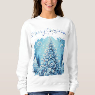 Sudadera Espectacular árbol de navidad impresionista azul