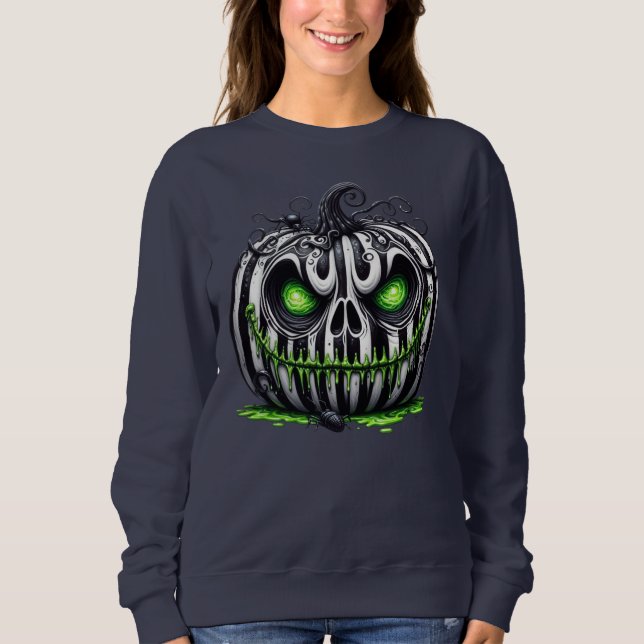 Sudadera Espeluznante Calabaza de Halloween Skeleton blanco (Anverso)