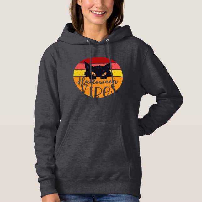 Sudadera Espeluznante Gato Negro Halloween Vibes Girlfriend (Anverso)