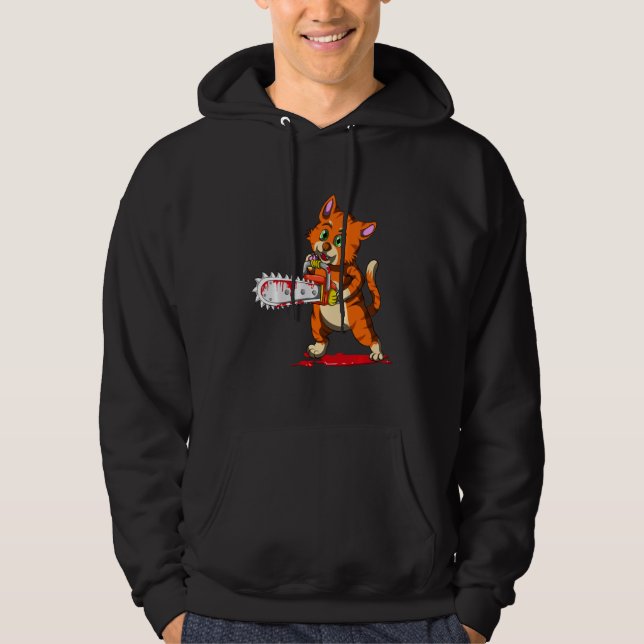 Sudadera Espeluznante idea de Chainsaw Horror disfraz gato  (Anverso)