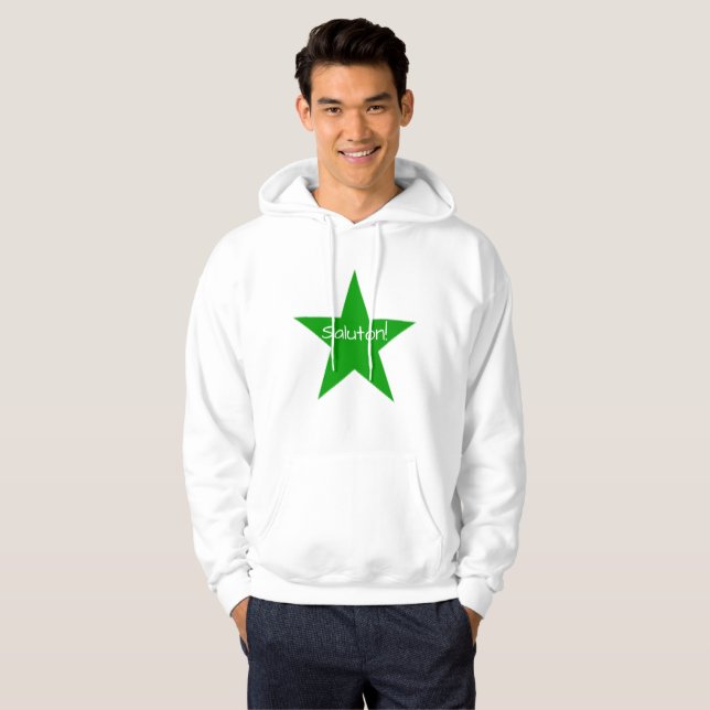 Sudadera Esperanto: Revido del la de Saluton/de Ĝis (Anverso completo)