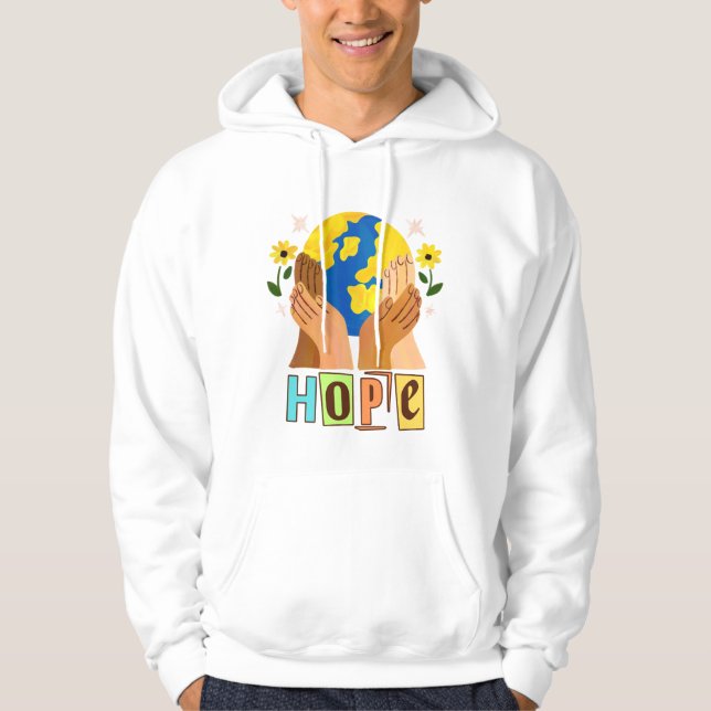 Sudadera Esperanza Manos sosteniendo el diseño de la Tierra (Anverso)