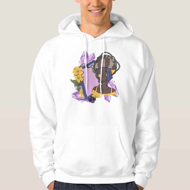 Sudadera Espíritu de Mapache Místico y Cristales Violeta (Anverso)