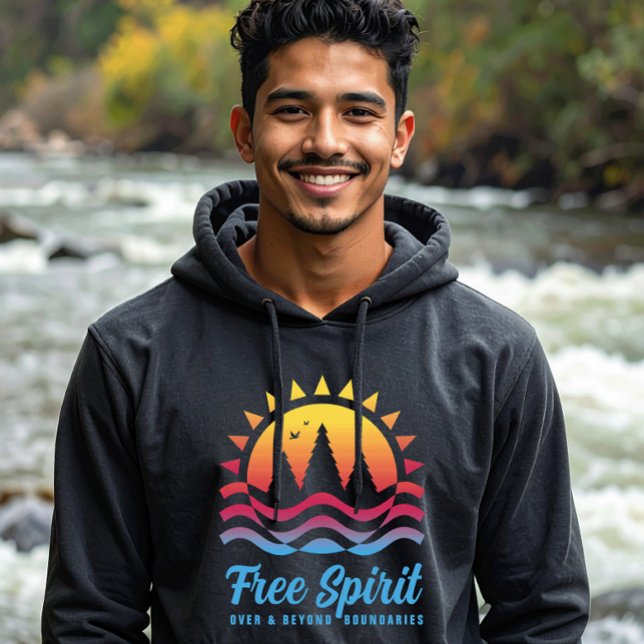 Sudadera Espíritu Libre Más Allá de los Límites (Abstract gradient landscape hoodie from the "Free Spirit Explorer" collection by Wave and Walk.)