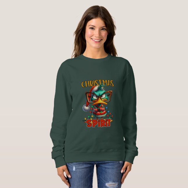 Sudadera Espíritu Navideño del Pato Verde Gruñón (Anverso completo)