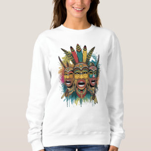 Sudadera Espíritu Tribal – Trío de Máscaras Nativas Vibrant