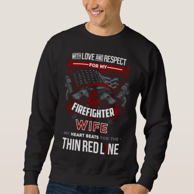 Sudadera Esposa de Bombero Apoya Línea Roja Fina (Anverso)