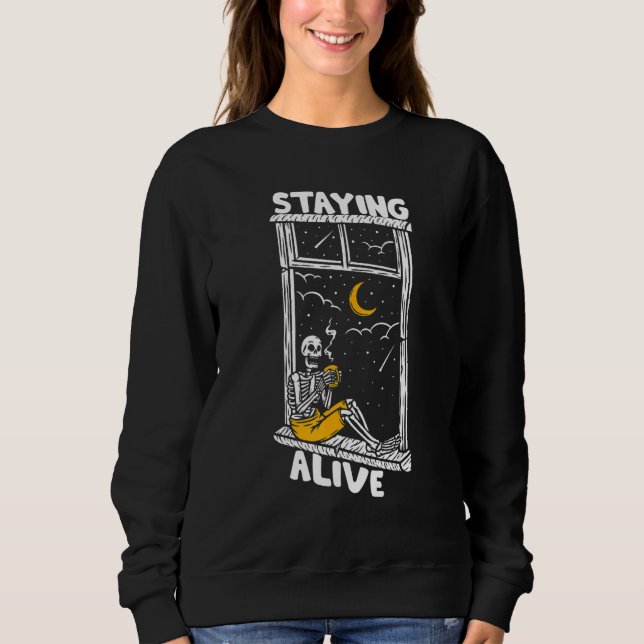 Sudadera Esqueleto bebedor de café para seguir vivo (Anverso)