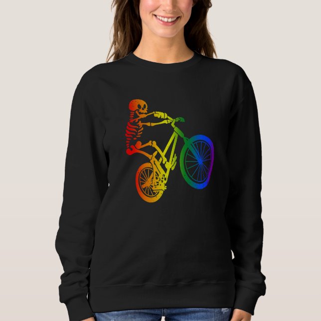Sudadera Esqueleto Ciclista Con Lgbtq Arcoiris En Bicicleta (Anverso)