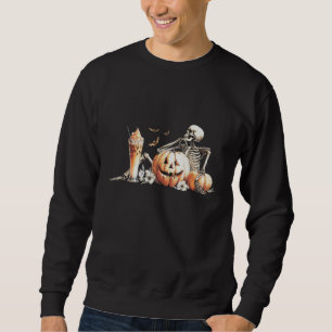 Sudadera Esqueleto con calabaza y bebida. Halloween.