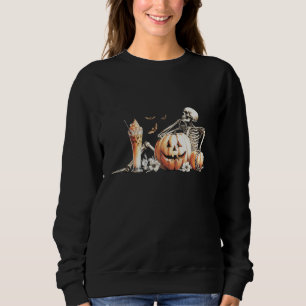 Sudadera Esqueleto con calabaza y bebida. Halloween.
