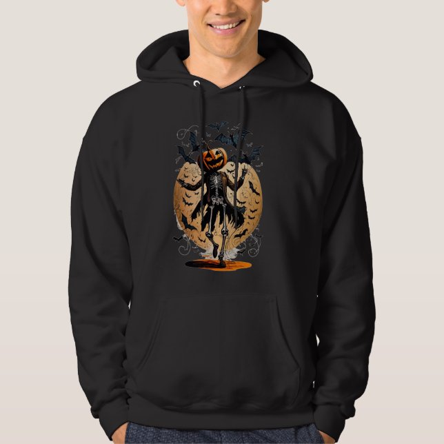 Sudadera Esqueleto de Halloween bailando con una calabaza (Anverso)