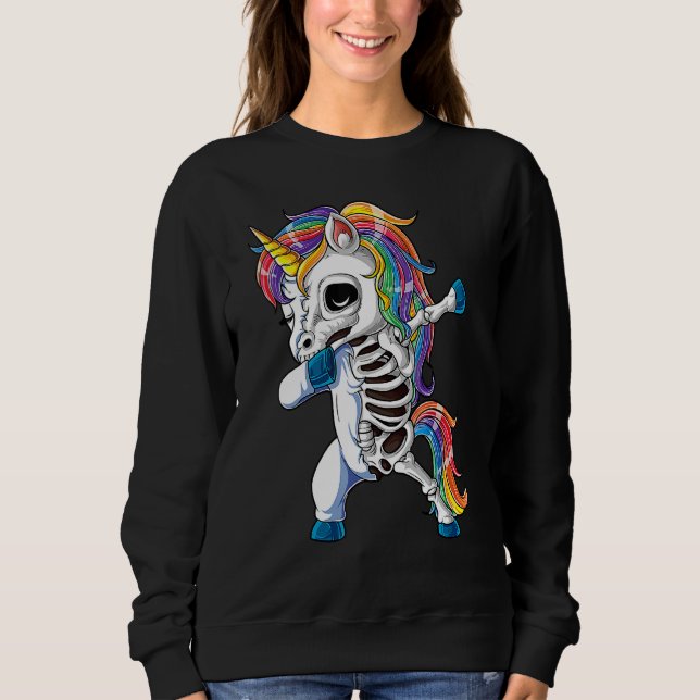 Sudadera Esqueleto de Unicornio con Dabbing Chicas de Hallo (Anverso)