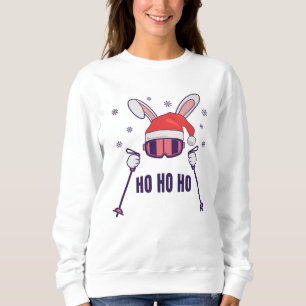 Sudadera Esquiando Santa Rabbit con Santa Hat y los postes