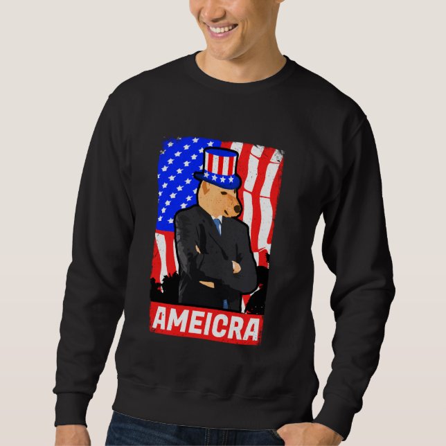 Sudadera Estados Unidos saluda a Shiba Dog Dank Meme Gracio (Anverso)
