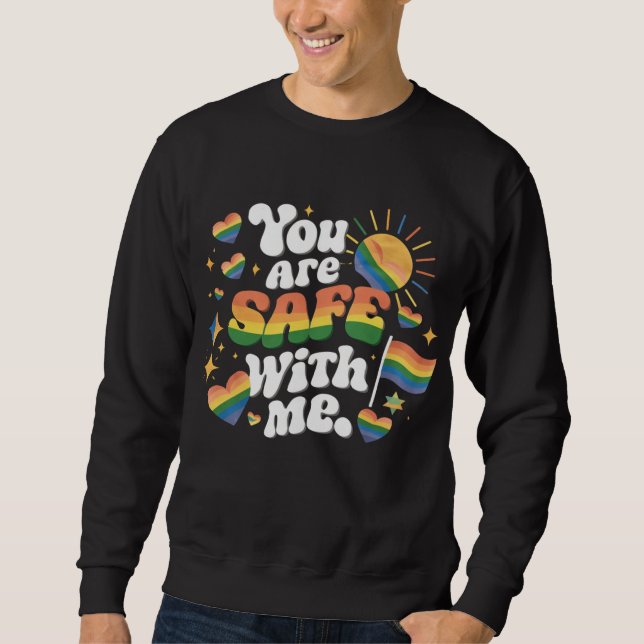 Sudadera Estás a salvo conmigo LGBT Rainbow Gay (Anverso)