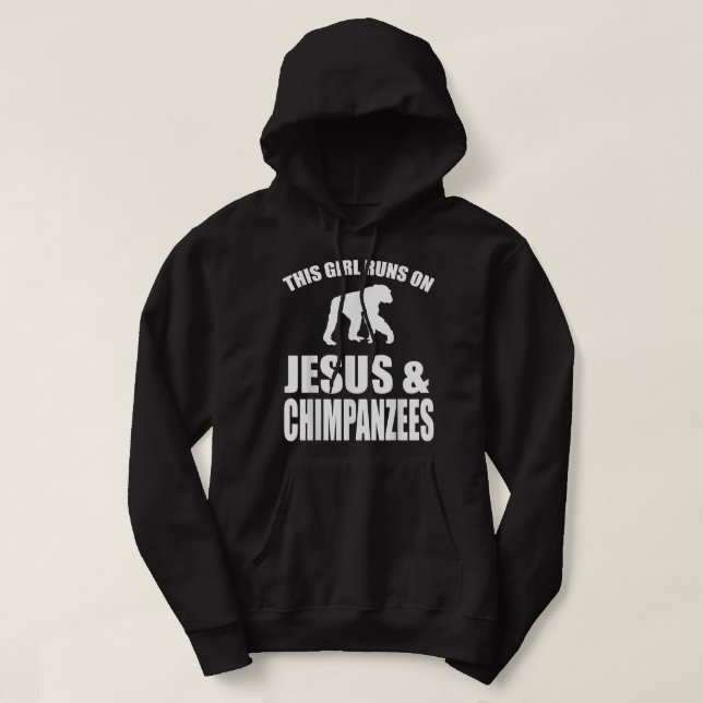 Sudadera Este Chica Corre Sobre Jesús Y Chimpancés (Diseño del anverso)