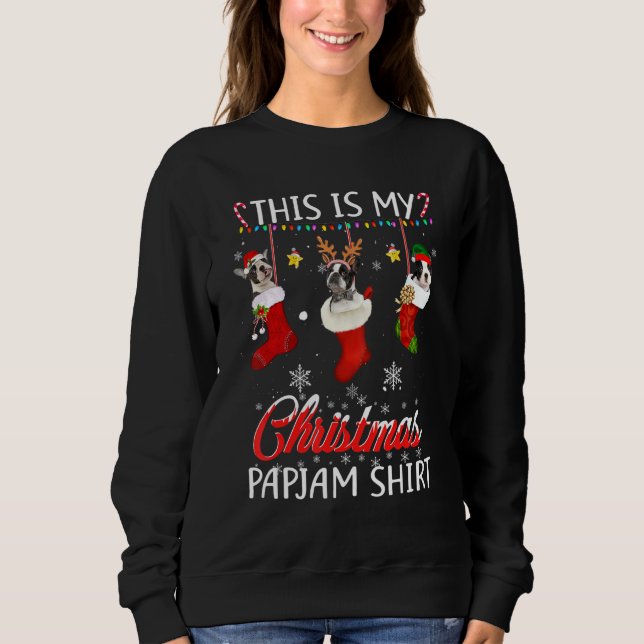 Sudadera Este Navidad Pajama Boston Perro En Calcetines Per (Anverso)