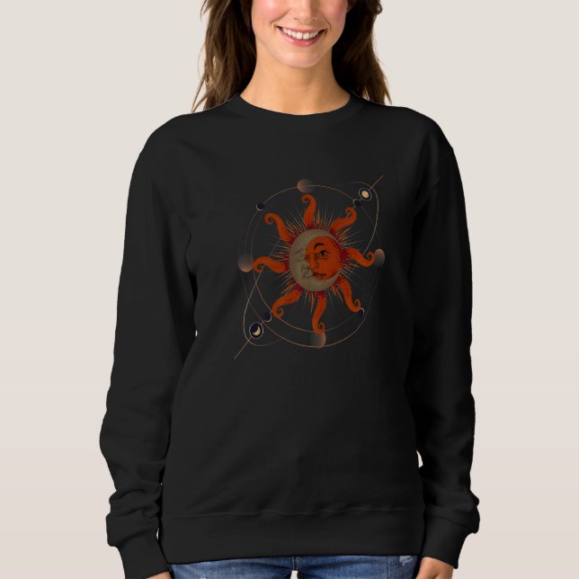 Sudadera Estética Bohemia Boho Sol Luna Creciente Universo (Anverso)