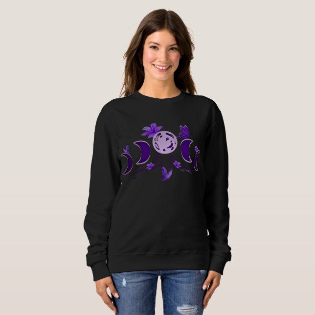 Sudadera Estética Medianoche Celestial Fase Lunar & Lirios (Anverso completo)