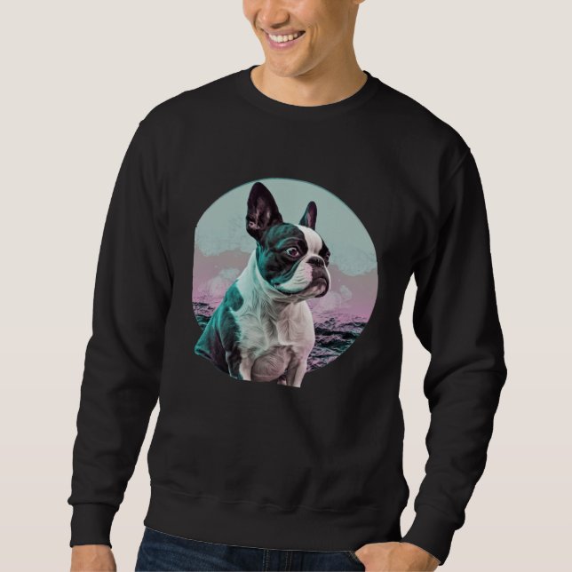 Sudadera Estética Retrowave Vaporwave Boston Terrier (Anverso)
