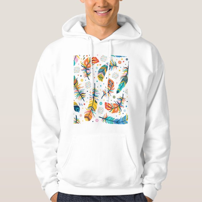 Sudadera Estilo boho, patrón de plumas sin costura. (Anverso)