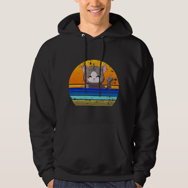 Sudadera Estilo Cat Sunset Retro 80 | Regalo de época (Anverso)