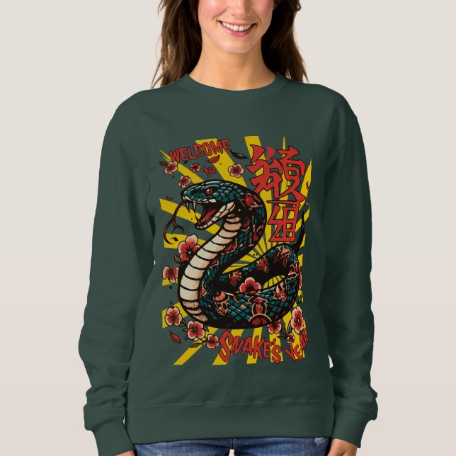 Sudadera Estilo de anime de serpiente de madera verde - Año (Anverso)